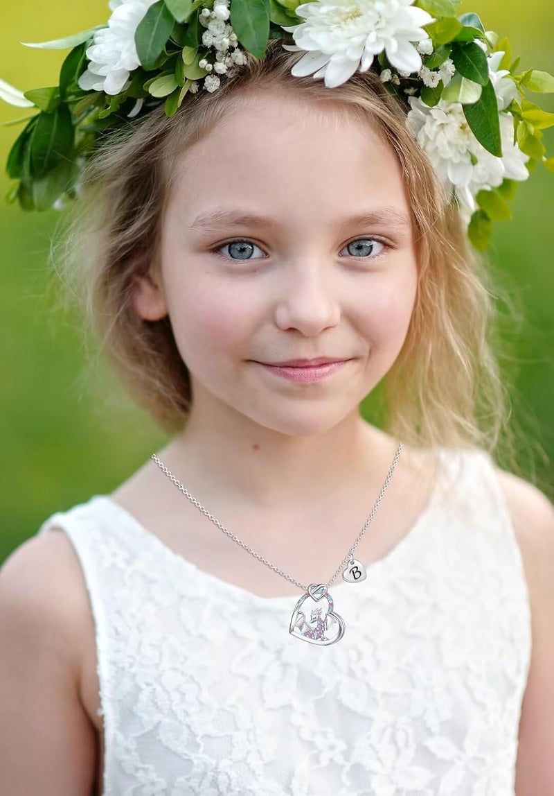 BAOWING Store Dragon Necklace Gifts for Kids Girls Rainbow Dinosaur Animal Pendant Colorful CZ Heart Letter Initial Jewelry Gifts for Daughter Granddaughter Niece Little Teen Girl - Image 2